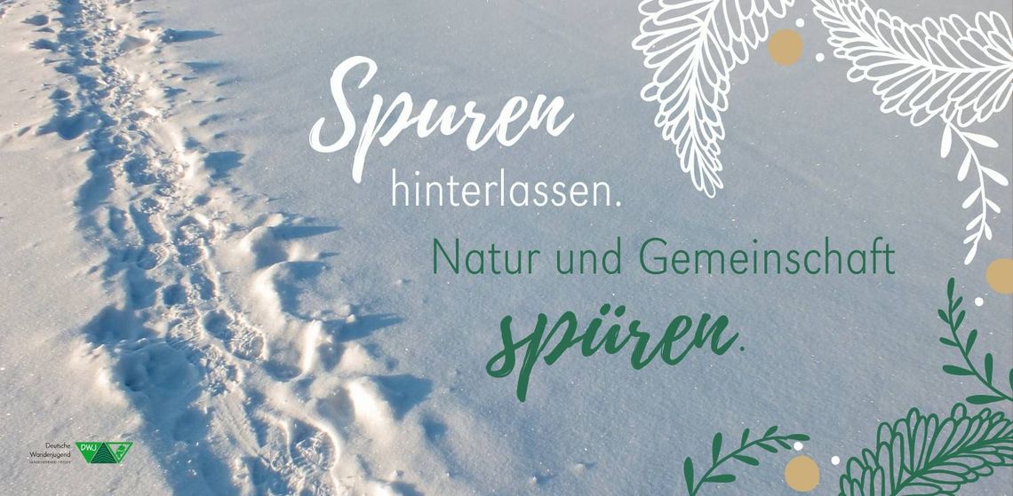 Spuren im Schnee mit Text